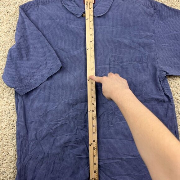 Tommy Bahama ALL SILK Camp Shirt Floral Hawaiian Button Up Large Solid Blue - Picture 4 of 6